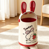 Cute Bunny Ear Tall Trash Can with "Sweet Home" Rabbit Graphic | Novelty Cartoon Waste Bin with Carrying Handle & Chunky Shoes for Kids' Room, Nursery & Playroom