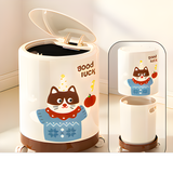 Cute Cartoon Pet Rolling Trash Can with Press-Top Lid | Playful Dog & Cat Themed Waste Bin on Wheels for Kids' Room, Nursery & Living Room | Green & Brown Base