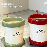 Apple Cutie Wheel Garbage Can with Cartoon Face & Stem Handle | Cute Rolling Waste Bin with High-Gloss Finish for Kids' Room, Playroom & Nursery | Green & Red