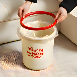 Minimalist Color-Bordered Open-Top Trash Can with Cute Heart Accents | Modern Round Waste Bin with Contrast Rim for Kitchen, Bedroom & Living Room | Red & Black Rims