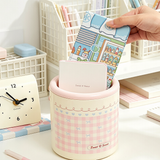Sweet Gingham Desktop Trash Can with Bow & Heart Patterns | Cute Mini Cylinder Waste Bin for Vanity, Office Desk & Bedroom | Blue & Pink Pastel Decor