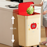 Cream Rectangle Rolling Trash Can with Red Apple "LOVE HOME" Print | Cute Wheeled Waste Bin with Flip Lid for Kitchen, Living Room & Playroom