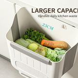 Foldable Hanging Kitchen Trash Can with Double Hooks | Space-Saving Collapsible Waste Bin for Cabinet Doors, Ideal for Food Prep & Scraps | White & Beige