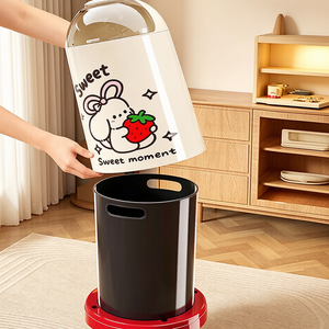 Cute Bunny Ear Tall Trash Can with "Sweet Home" Rabbit Graphic | Novelty Cartoon Waste Bin with Carrying Handle & Chunky Shoes for Kids' Room, Nursery & Playroom