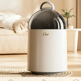 Premium One-Touch Dome Trash Can with Auto-Set Bag System | Elegant White Waste Bin with Carrying Handle & Gold "Dule" Logo for Kitchen, Living Room & Modern Home