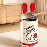Cute Bunny Ear Tall Trash Can with "Sweet Home" Rabbit Graphic | Novelty Cartoon Waste Bin with Carrying Handle & Chunky Shoes for Kids' Room, Nursery & Playroom