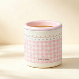 Sweet Gingham Desktop Trash Can with Bow & Heart Patterns | Cute Mini Cylinder Waste Bin for Vanity, Office Desk & Bedroom | Blue & Pink Pastel Decor