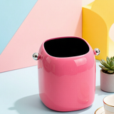 Glossy Dual-Bin Open-Top Trash Can with Silver Ball Handles | Stylish Two-Tone Waste Bin with Concealed Bag System for Vanity, Living Room & Modern Decor | Blue & Pink