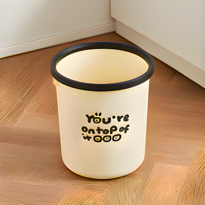 Minimalist Color-Bordered Open-Top Trash Can with Cute Heart Accents | Modern Round Waste Bin with Contrast Rim for Kitchen, Bedroom & Living Room | Red & Black Rims